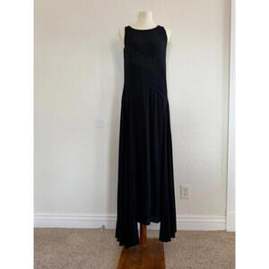 Vintage Chanel Black Silk Evening Gown Dress Draped Long Large Sheer Tassels 40